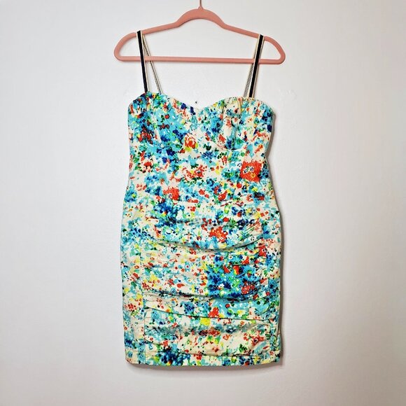 Nanette Lepore Dresses & Skirts - Nanette Lepore White & Multicolor Printed Sleeveless Rouched Sheath Dress sz 6